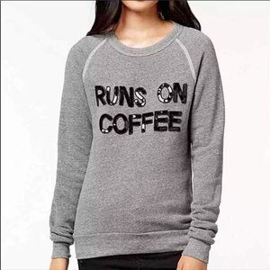 Bow & Drape New York Graphic Runs On Coffee Spell Out Gray Sweatshirt Size S